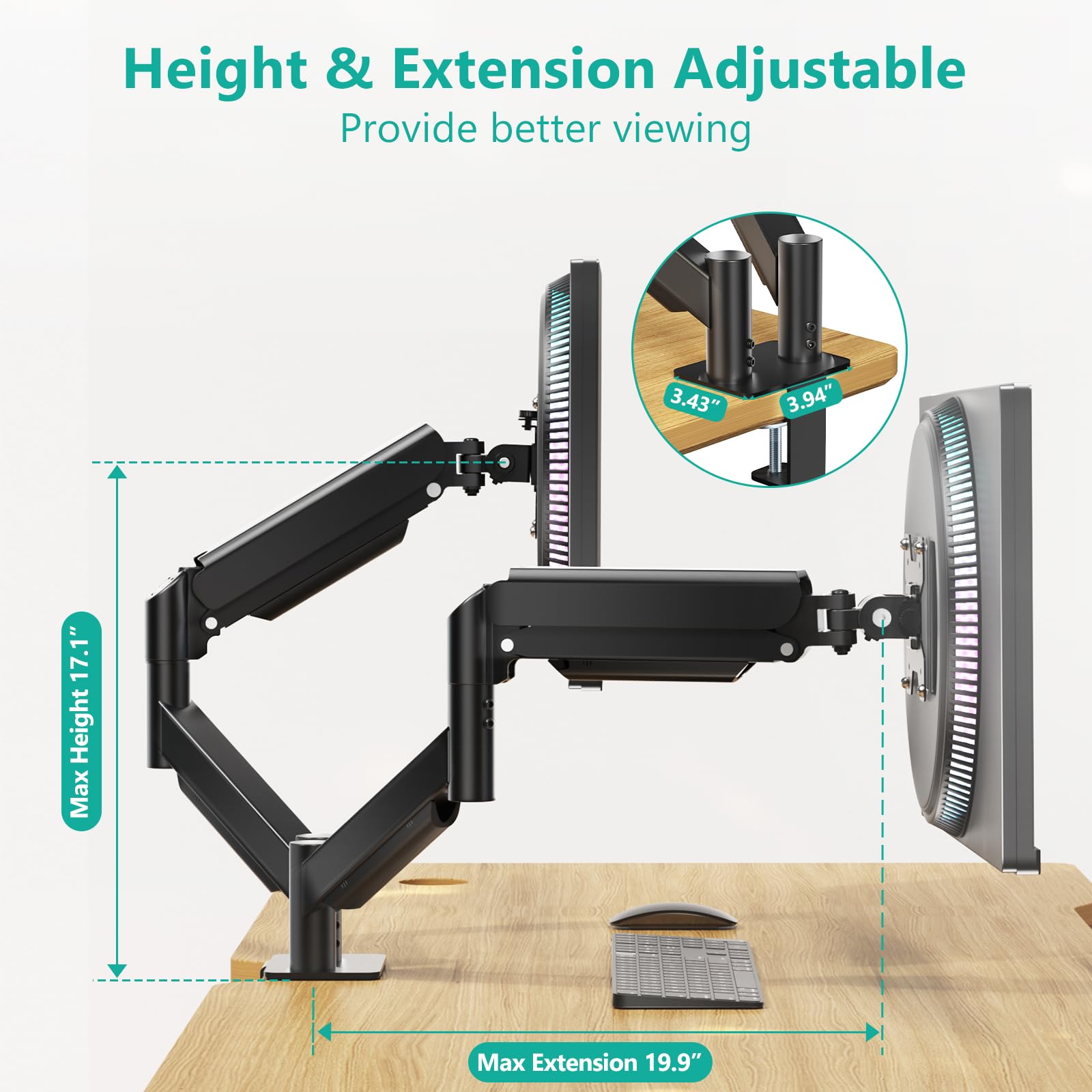 Dual Monitor Mount for 13-27 inch Screens, Dual Monitor Arms for 2 Monitors Holds 19.8 lbs, Adjustable Dual Monitor Stand for Desk, VESA Mount 75x75/100x100mm (GSMP002), Black