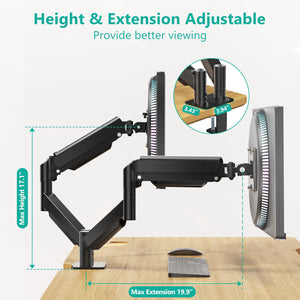Dual Monitor Mount for 13-27 inch Screens, Dual Monitor Arms for 2 Monitors Holds 19.8 lbs, Adjustable Dual Monitor Stand for Desk, VESA Mount 75x75/100x100mm (GSMP002), Black