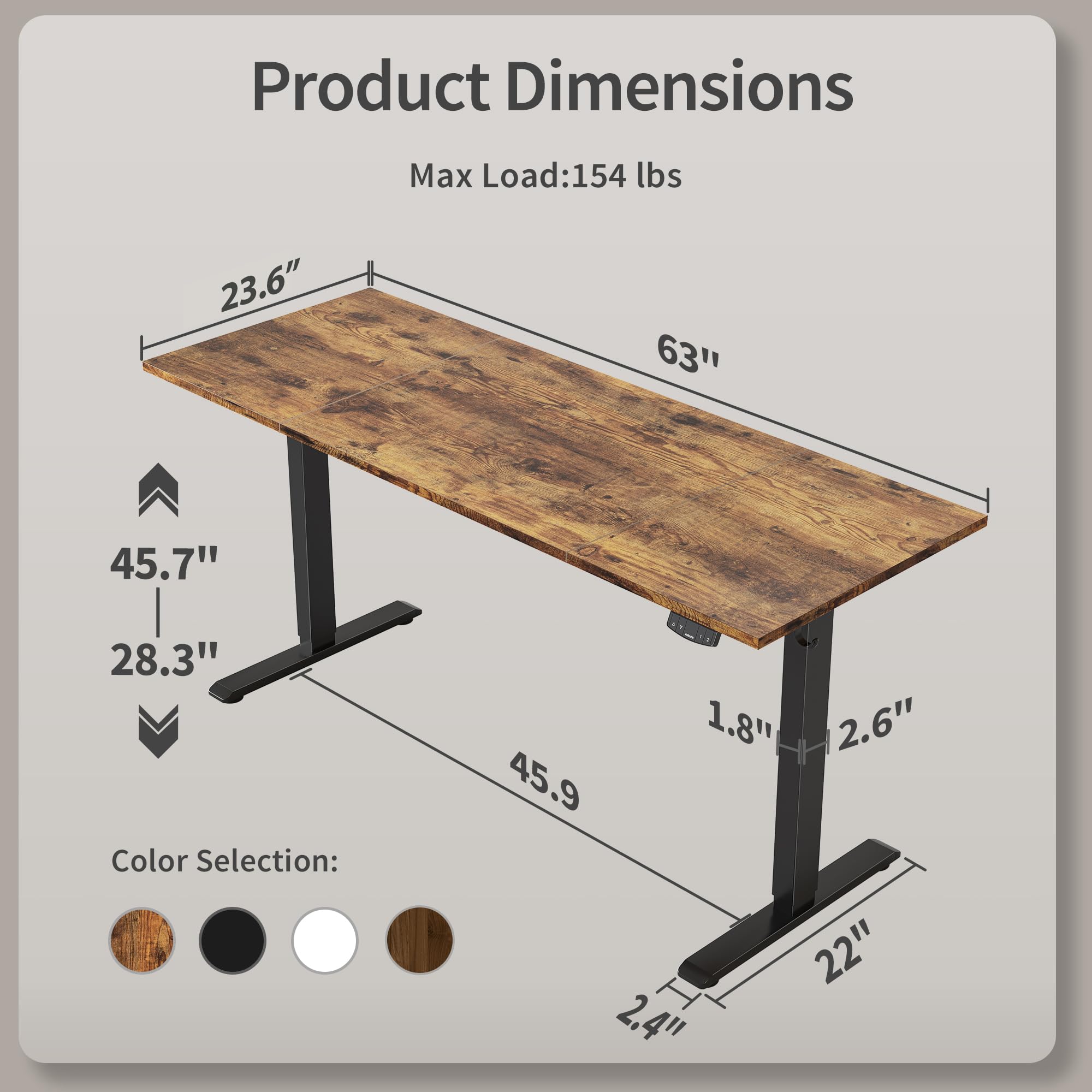 Electric Standing Desk, 63 x 24 Inches Height Adjustable Desk, Sit Stand up for Work Office Home, Ergonomic Rising Computer Table with Memory Preset, Rustic Brown
