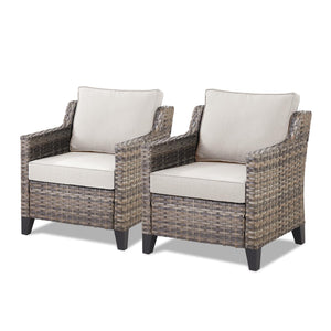 Patio Chairs Set of 2 - All Weather Rattan Wicker Outdoor Chairs with Thickened Cushions for Porch Deck Balcony Garden - Grey/Beige