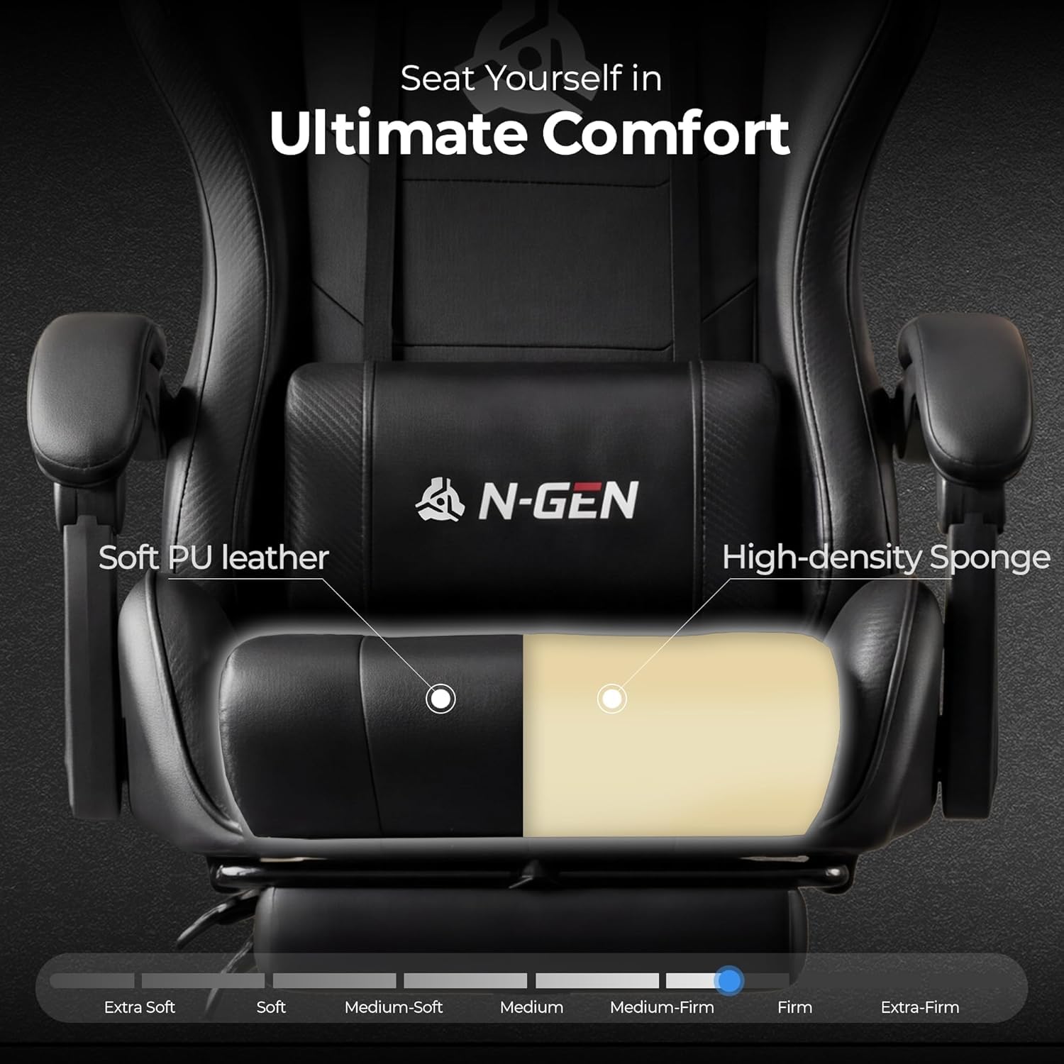 Video Gaming Chair with Footrest Lumbar Support for Home Office High Back Recliner Height Adjustable Ergonomic Comfy Leather Computer Desk Chair (Black)