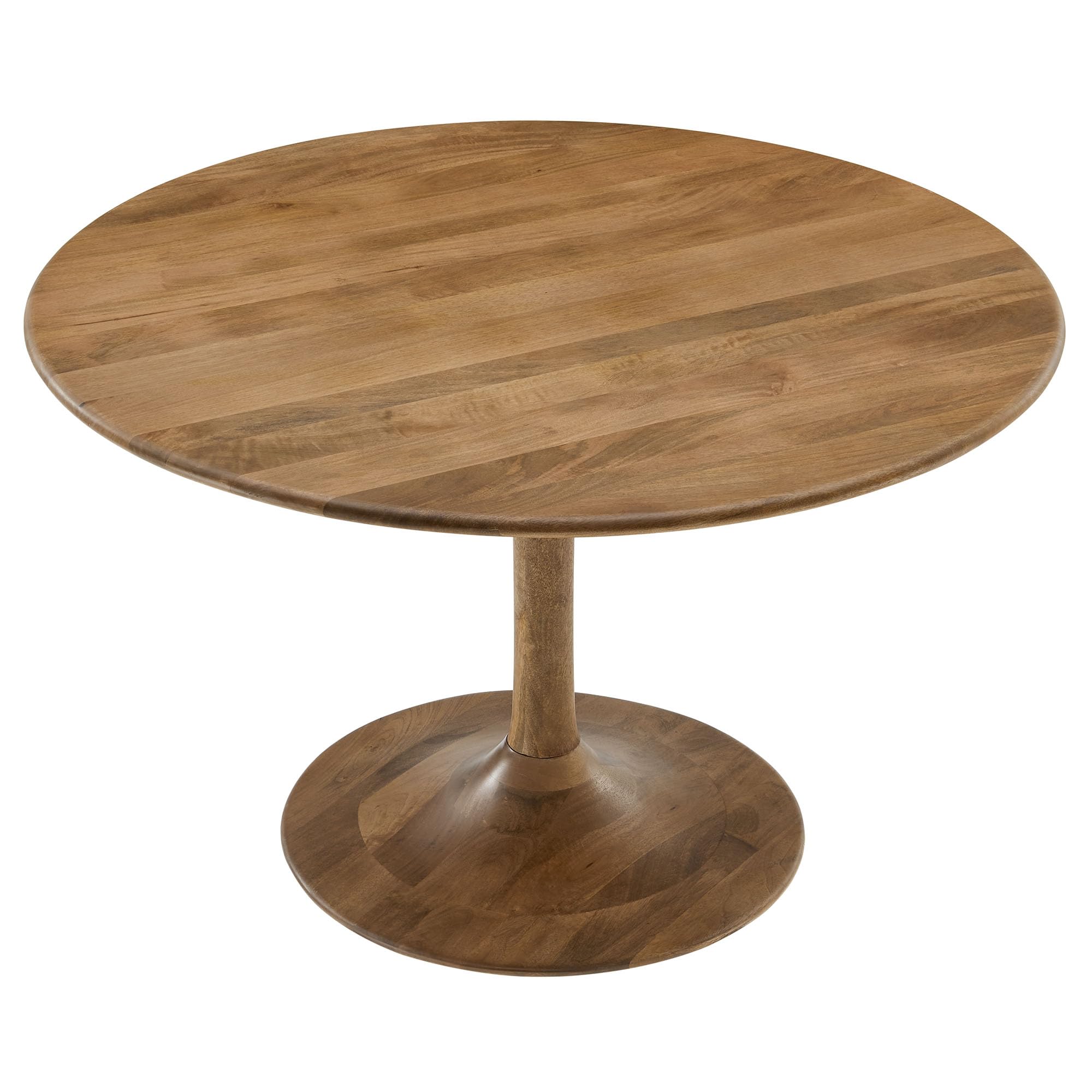 48 Inch Round Wood Dining Table in Natural – Solid Mango Wood Tabletop with Pedestal Base - Mid Century Modern Dining Room Furniture - Kitchen Table for 4-6 Person
