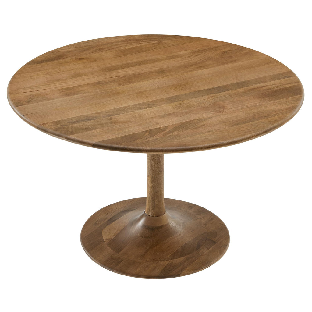 48 Inch Round Wood Dining Table in Natural – Solid Mango Wood Tabletop with Pedestal Base - Mid Century Modern Dining Room Furniture - Kitchen Table for 4-6 Person