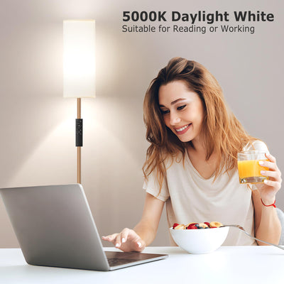 64'' Floor Lamps for Living Room with Remote Control and Stepless Dimmable Colors Temperature & Brightness, 9W Bulb Included(White Lampshade & Brown Pole)