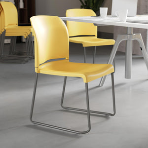 HERCULES Series 880 lb. Capacity Yellow Full Back Contoured Stack Chair with Gray Powder Coated Sled Base