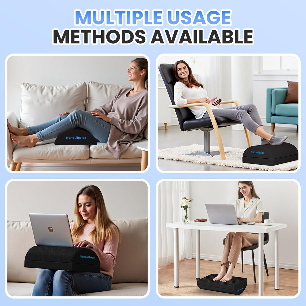 Foot Rest for Under Desk at Work, Gaming Accessories Foot Stool with 3 Adjustable Heights & Washable Cover, Comfortable Office Desk Accessories, Footrest for Office, Home and Car (Black)