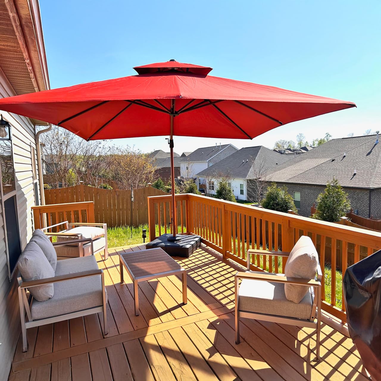 10ft Patio Umbrella Outdoor Square Umbrellas Large Cantilever Umbrella Windproof Offset Umbrellas Heavy Duty Sun Umbrella for Garden Deck Pool Patio, Brick Red