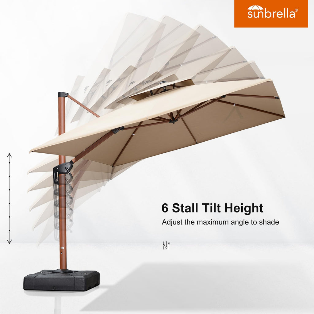 9' x 12' Double Top Deluxe Rectangle Patio Umbrella - Offset Hanging Cantilever Umbrellas in Heather Beige