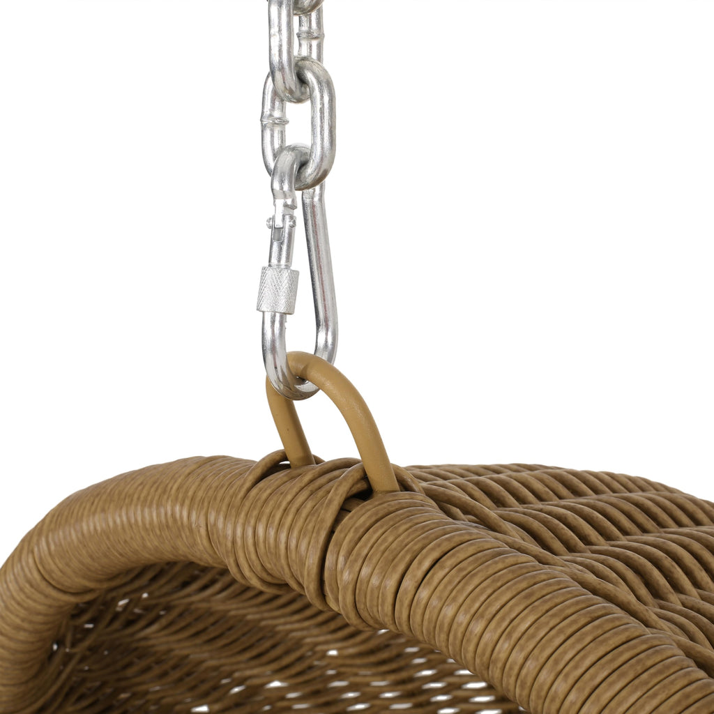Hanging Basket Chair with Cushion, Outdoor Indoor Basket Chair, Boho Garden Rattan Lounger Porch Swing Furniture, Modern Patio Decor, Brown+Beige