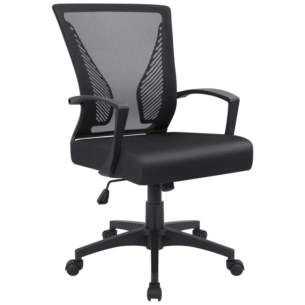Office Chair Ergonomic Computer Desk Mesh Chair Mid Back Swivel Lumbar Support with Armrest (1, Black)