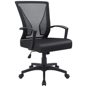 Office Chair Ergonomic Computer Desk Mesh Chair Mid Back Swivel Lumbar Support with Armrest (1, Black)