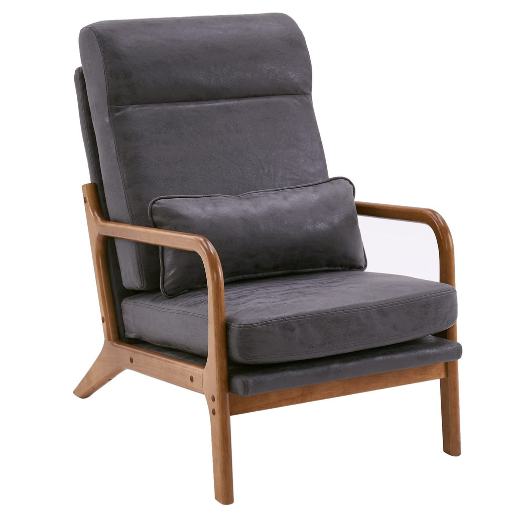 High Back Microfiber Dark Grey Mid Century Modern Accent Chair, Soild Wood Padding Lounge Armchairs Side Sitting Chairs for Living Room, Bedroom, Guest Room