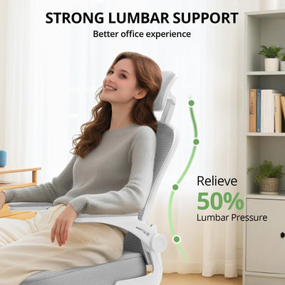 Office Chair Ergonomic Desk Chair, 330LBS Capacity, High Back Computer Design for Long Hours Comfort, Rolling Swivel for Home Office, Flip-up Armrests, White+Grey