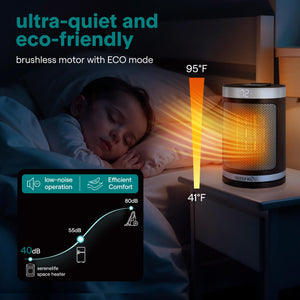 Portable Space Heater – 1500W PTC Ceramic Electric Heater with Thermostat, Remote, 12-Hour Timer, 3 Heating Modes, Oscillation, Safe & Quiet for Home, Office, Bedroom (Black)