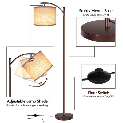 Floor Lamp for Living Room, LED Tall Industrial Standing Lamp Reading for Bedroom, Office (9W LED Bulb, Beige Lampshade Included) -Oil-Rubbed Bronze
