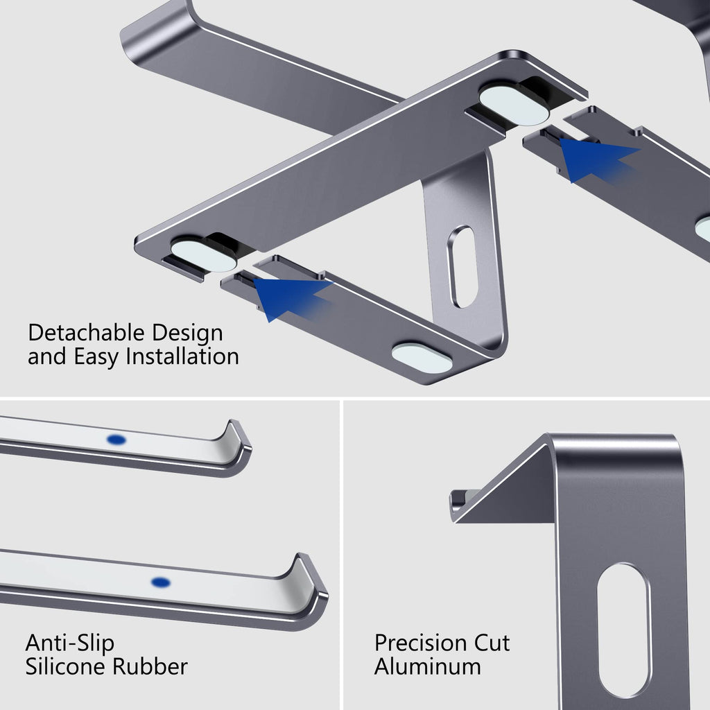 Aluminum Laptop Stand, Ergonomic Detachable Computer Stand, Notebook Holder, Laptop Mount Compatible with Air, Pro, Dell, HP, Lenovo More 10-15.6" Laptops, Space Gray