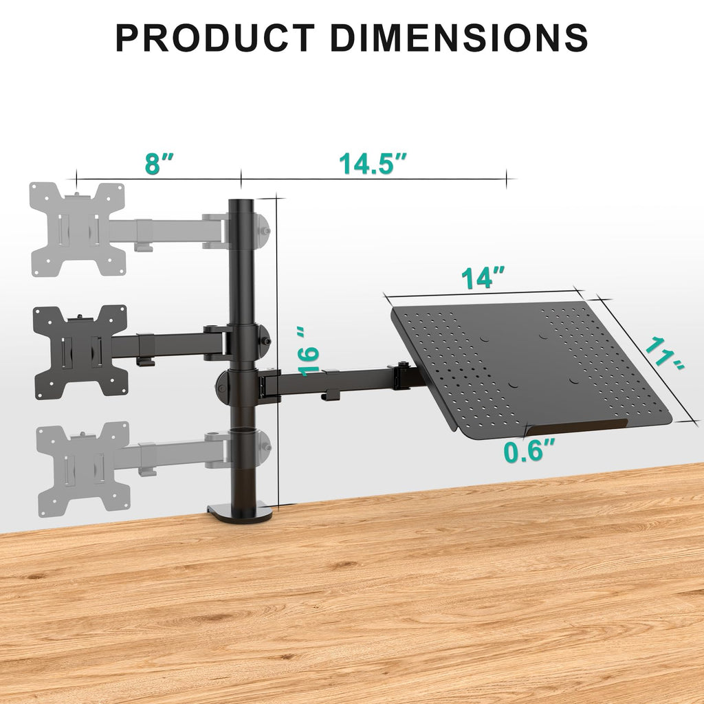 Dual Arm Laptop and Monitor Desk Mount for 17" Notebook and Up to 27" Screen, Fully Adjustable Monitor Arm with Laptop Tray, VESA 75x75 100x100, Holds up to 22 lbs, Black (M001LP)
