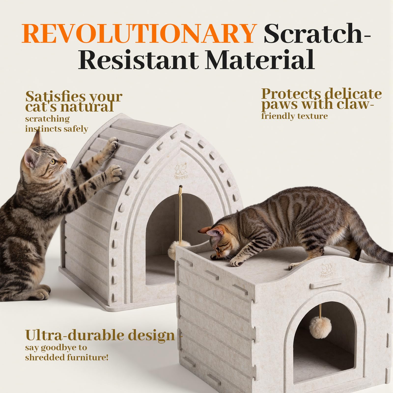 Indoor Cat House for 2 Cats: 2-in-1 Double-Deck Cat House, Sturdy and Scratch-Resistant, Original Castle Design, A Perfect Indoor Cat Cave for Multiple Small Pets and Kittens