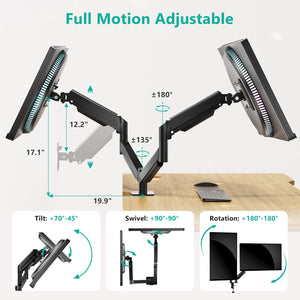 Dual Monitor Mount for 13-27 inch Screens, Dual Monitor Arms for 2 Monitors Holds 19.8 lbs, Adjustable Dual Monitor Stand for Desk, VESA Mount 75x75/100x100mm (GSMP002), Black