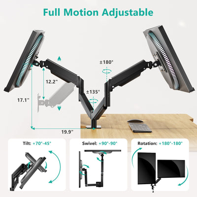 Dual Monitor Mount for 13-27 inch Screens, Dual Monitor Arms for 2 Monitors Holds 19.8 lbs, Adjustable Dual Monitor Stand for Desk, VESA Mount 75x75/100x100mm (GSMP002), Black