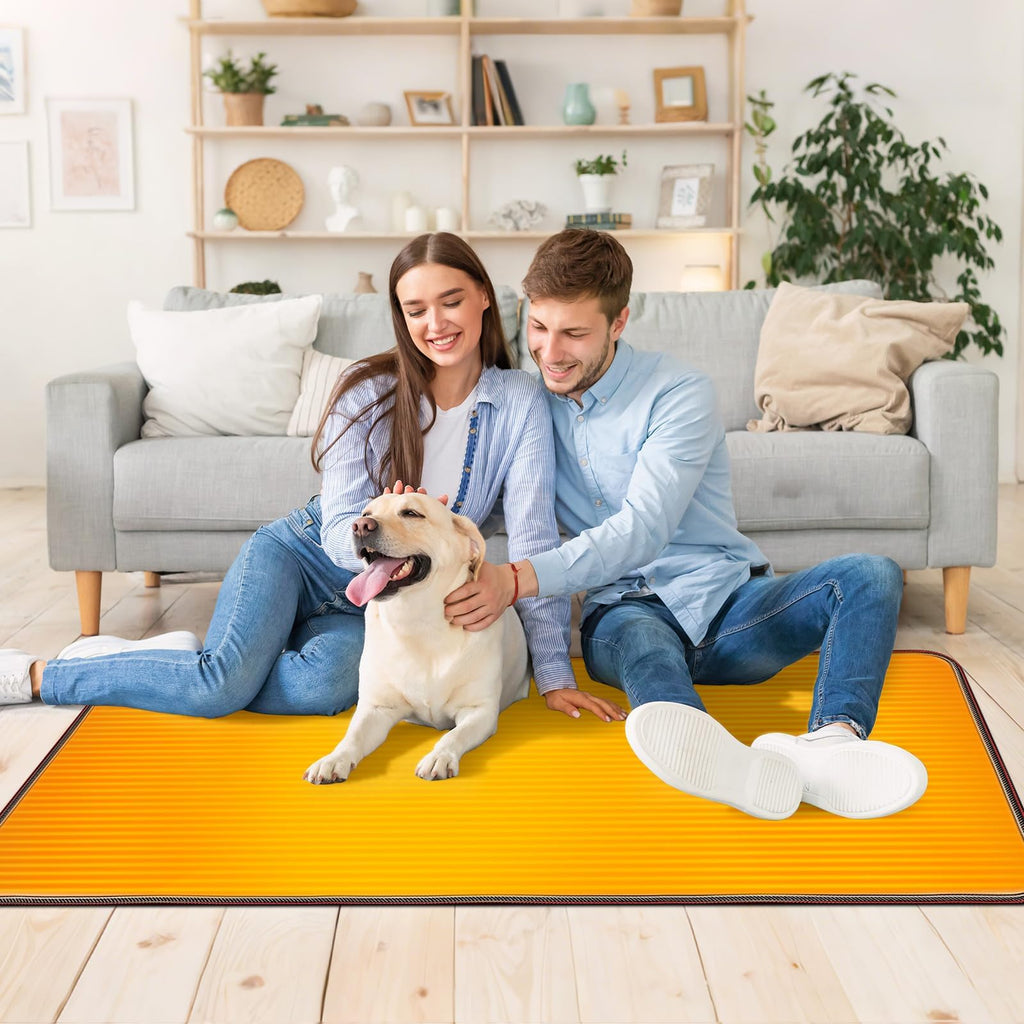 Heated Floor Mat Heater for Foot Warmer Under Desk 48 x 20 Inch Carbon Crystal Wood Stripe Electric Heating Carpet Pad Energy Sav