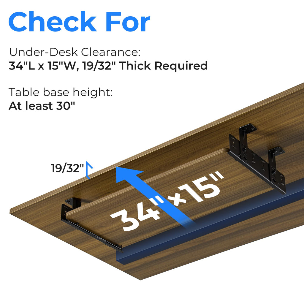 Adjustable Keyboard Tray Under Desk, 28x11 Inch Large Slide Out Keyboard & Mouse Platform Tray, Wooden Pull Out Computer Keyboard Drawer for Typing Home Office Desk, Walnut
