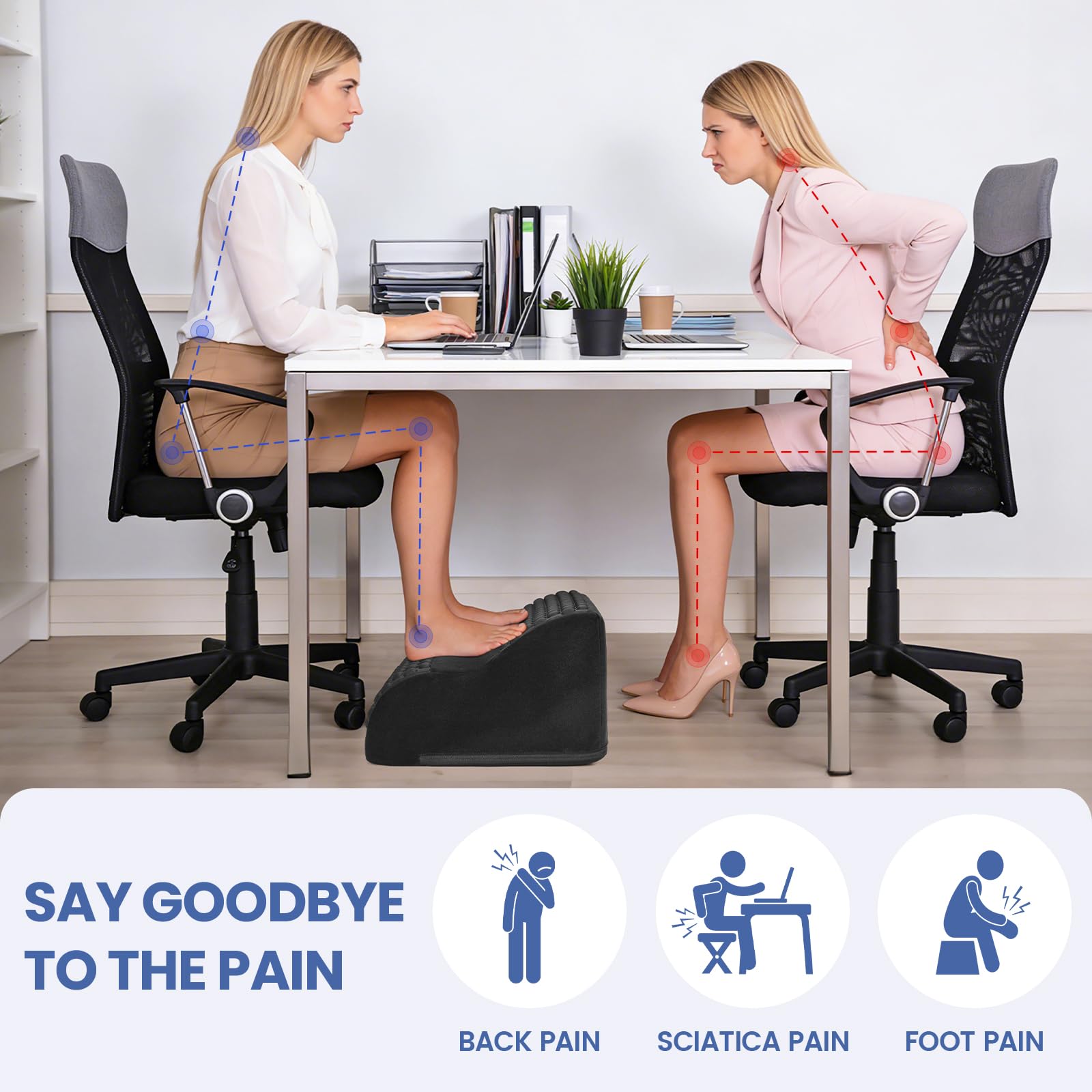 Foot Rest for Under Desk at Work, 3-Tier Foot Stool with Thick High-Density Foam and Massage Dots, Ergonomic Footrest with Washable Cover for Home and Office, Back, Legs & Hip Pain Relief (Black)