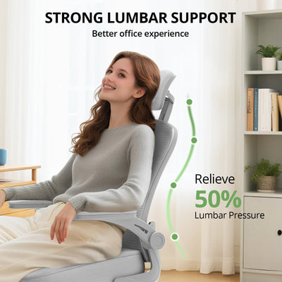 Office Chair Ergonomic Desk Chair, 330LBS Capacity, High Back Computer Design for Long Hours Comfort, Rolling Swivel Executive Task for Home Office with Flip-up Armrests（Grey）
