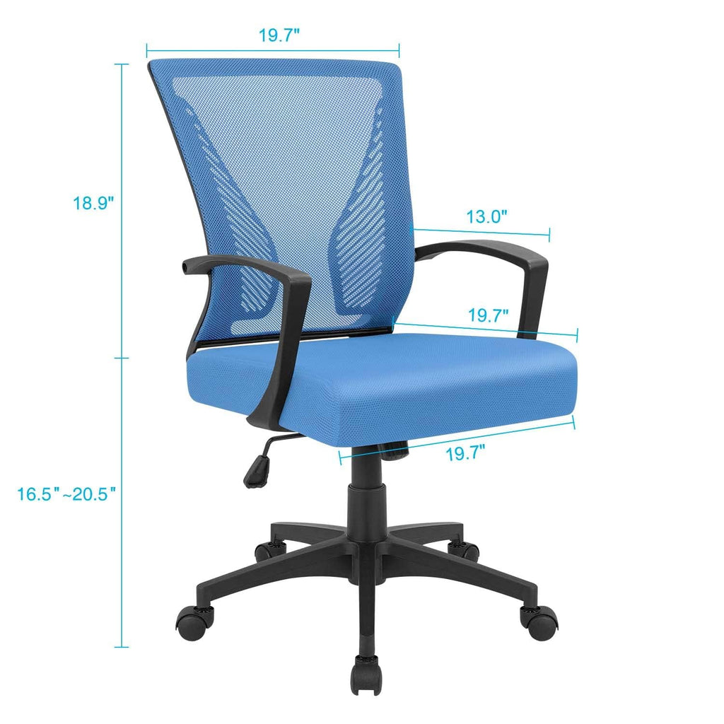 Office Chair Ergonomic Computer Desk Mesh Chair Mid Back Swivel Lumbar Support with Armrest (2, Blue)