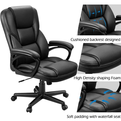 Office Executive Chair High Back Adjustable Managerial Home Desk Chair, Swivel Computer PU Leather Chair with Lumbar Support