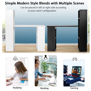Computer Desk with Bookshelf, Writing Study Desk with Storage Shelves & CPU Stand, Modern Compact Computer Workstation for Home & Office, Space-Saving Design (Black)
