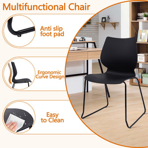Set of 4, Black, Stackable Waiting Room Chair, Stacking Office Chair with Ergonomic Lumbar Support and Metal Legs, Plastic Desk Chairs for Conference School Church Guest Reception
