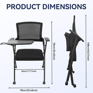 Ergonomic Foldable Office Chair with Breathable Mesh Back, Stackable Conference Chair - PU Wheels & Armrest for Guest, Meeting, Reception (Black) (Black-A)