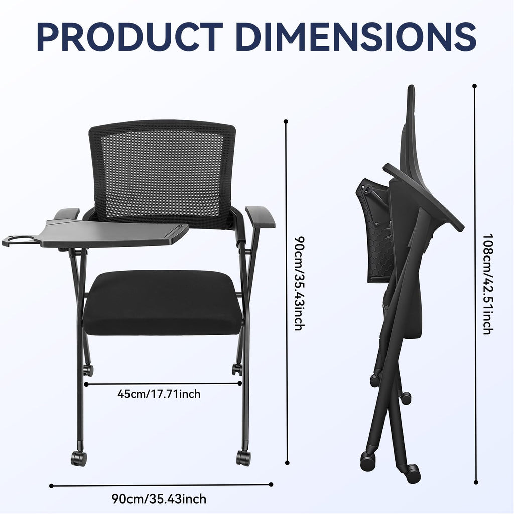 Ergonomic Foldable Office Chair with Breathable Mesh Back, Stackable Conference Chair - PU Wheels & Armrest for Guest, Meeting, Reception (Black-A2)