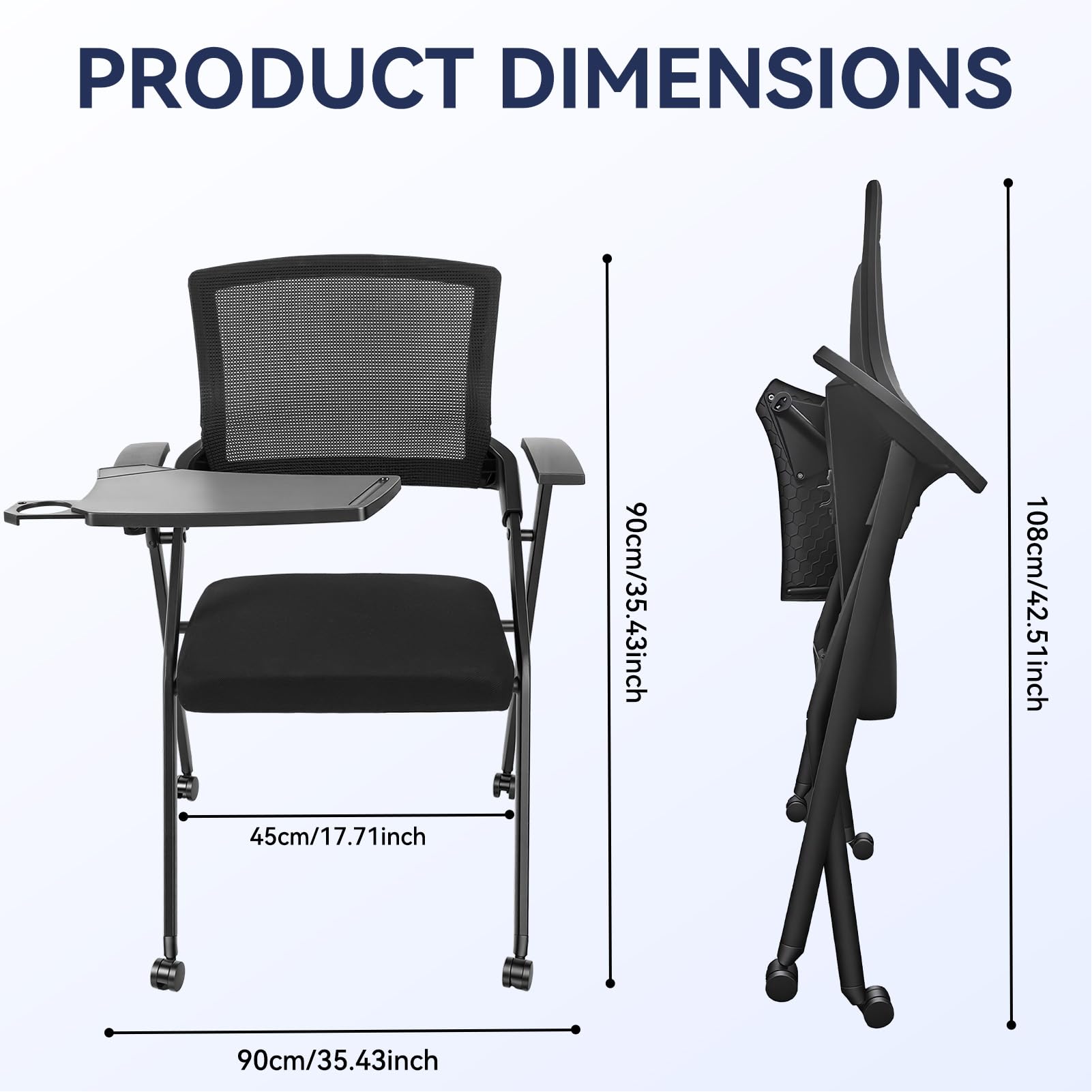 Ergonomic Foldable Office Chair with Breathable Mesh Back, Stackable Conference Chair - PU Wheels & Armrest for Guest, Meeting, Reception (Black-A2)