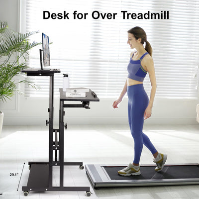 Stand Up Desk, Rolling Desk Adjustable Height, Mobile Standing Desk with Wheels & Charging Station, Portable Stand for Laptop, Rolling Computer Cart TV Tray, Small Standing Desk Drawing Table