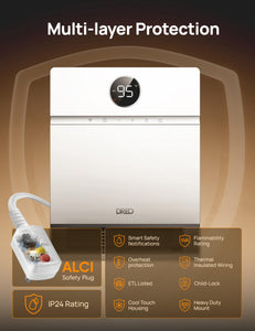 Smart Wall Heater, IP24 Electric Space Heater with ALCI Plug for Indoor Use, 30° Oscillation, Adjustable Thermostat, Remote Control, Works with Alexa, 24H Timer, Easy-mounted Heater for Bathroom
