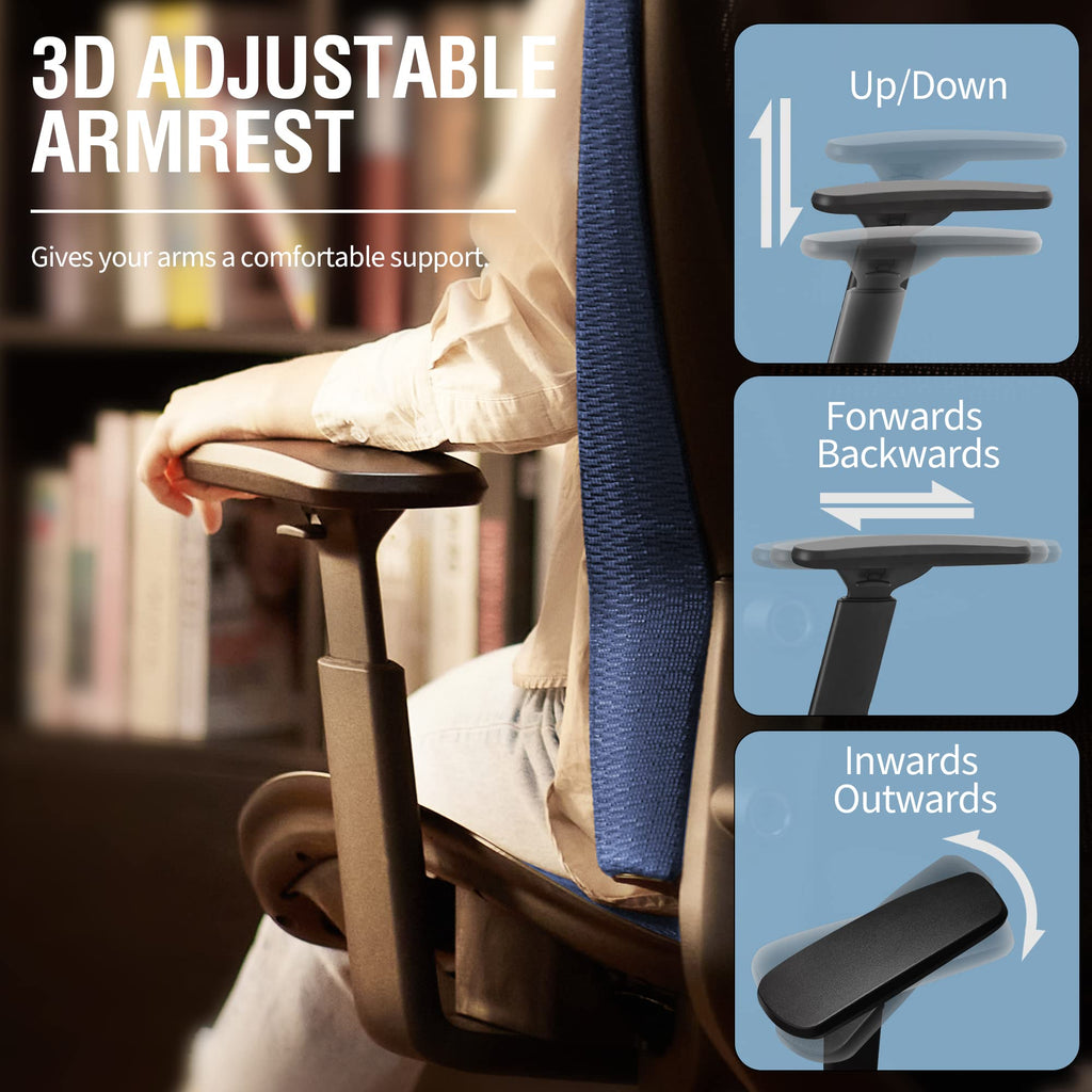 Office Chair,Ergonomic Computer Desk Chair,Sturdy Task Chair- Adjustable Lumbar Support & Armrests,Tilt Function,Comfort Wide Seat,Swivel Home Office Chair (Blue)