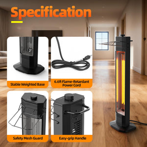 Outdoor Electric Patio Heater, 34- inch Outdoor Electric Patio Heater, 1500W Instant Heating, 3 Heat Levels, Tip-Over & Overheat Protection, IPX5 Waterproof Portable Garage Heater Porch Indoor