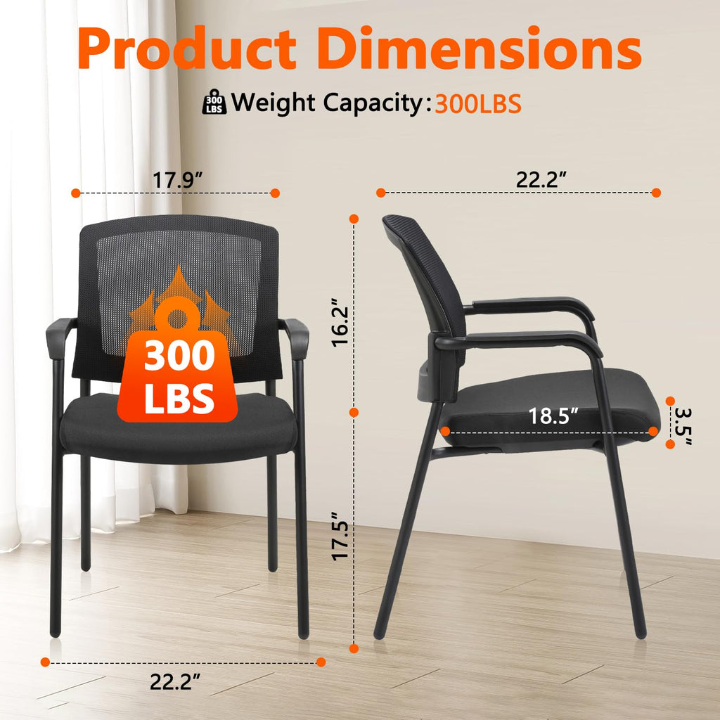 Black Stacking Chairs Stackable Waiting Room Chairs with Armrest, Mesh Office Reception Guest Chair for Home Desk Conference Lobby Church Medical Meeting Training Ergonomic, Set of 8