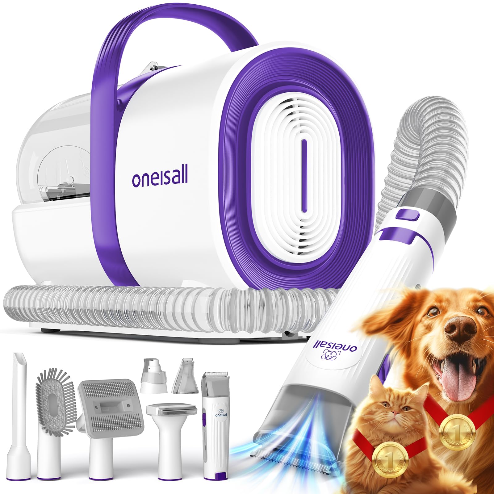 Dog Grooming Vacuum, Pet Grooming Vacuum with Clipper Nail Grinder, 1.5L Dust Cup Dog deshedding Vacuum Brush with 7 Pet Grooming Tools for Shedding Pet Hair, Home Cleaning(Purple)