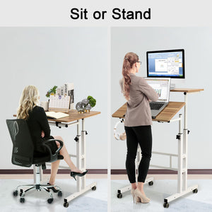 Mobile Standing Desk with Charging Station, Adjustable Standing Computer Desk, Standing Adjustable Laptop Cart with Wheels for Home Office Classroom Vintage Oak