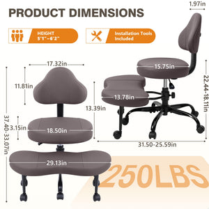 Cross Legged Office Chair, Criss Cross Desk Chair ADHD Meditation Kneeling Yoga Seat with Adjustable Height, Lumbar Support, Wider Footrest and Wheels (Dark Brown)