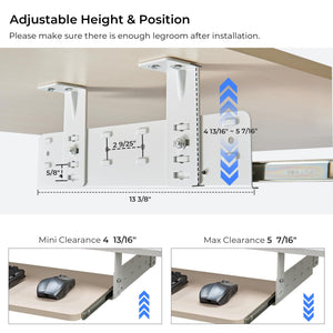 Adjustable Keyboard Tray Under Desk, 28x11 Inch Large Slide Out Keyboard & Mouse Platform Tray, Wooden Pull Out Computer Keyboard Drawer for Typing Home Office Desk, Maple