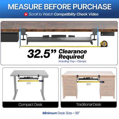 Large Keyboard Tray Under Desk Pull Out with Extra Sturdy C Clamp Mount System, 27 (33 Including Clamps) x 11 Inch Slide-Out Platform Computer Drawer for Typing, Black, MOUNT-KB05E