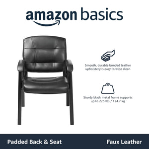 Classic Faux Leather Office Desk Chair with Armrests, Metal Frame, Black, 27.4D x 23.6W x 35.8H in