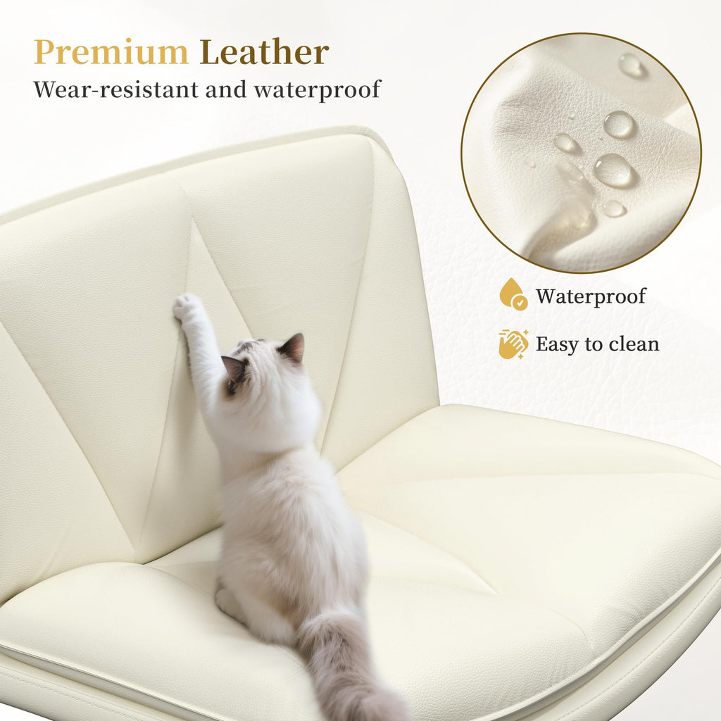 Criss Cross Chair with Wheels, Cross Legged Office Chair, Armless, 2 Layer Scratch-Resistant Pu Leather Swivel for Home Office,Makeup Vanities & Dressing Tables,Beige