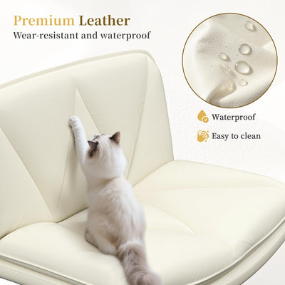 Criss Cross Chair with Wheels, Cross Legged Office Chair, Armless, 2 Layer Scratch-Resistant Pu Leather Swivel for Home Office,Makeup Vanities & Dressing Tables,Beige