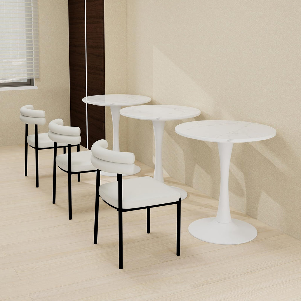 27.6" Marble Round Tulip Table, Mid-Century Modern Style Dining Table with White Pedestal Base for 2-4 People, Featuring A Marble Tabletop for Kitchen, Dining Room, Cafe (White)