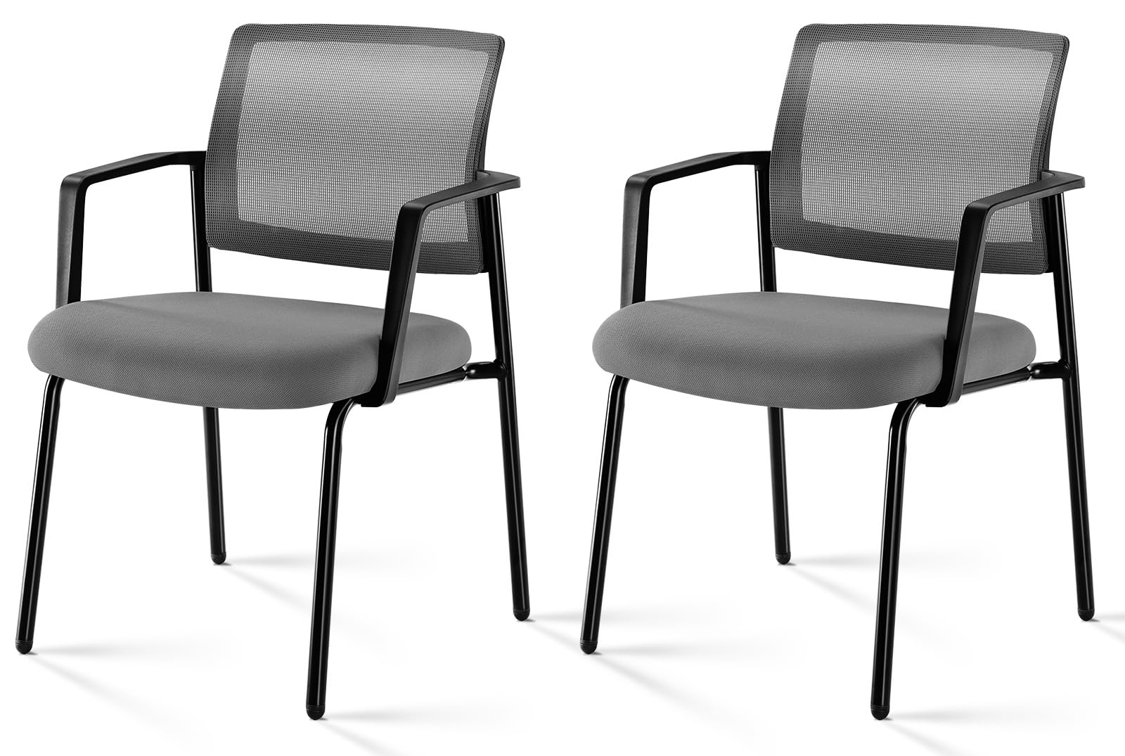 2 Pack Grey, Mesh Back Stacking Arm Chairs, Upholstered Fabric Stacking Chairs, Sturdy Metal Office Chairs, Easy to Use and Store, Outdoor and Indoor, for Home, School, Party, Church,